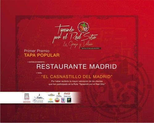 Restaurante Madrid gana el concurso "Tapeando por el Real Sitio"